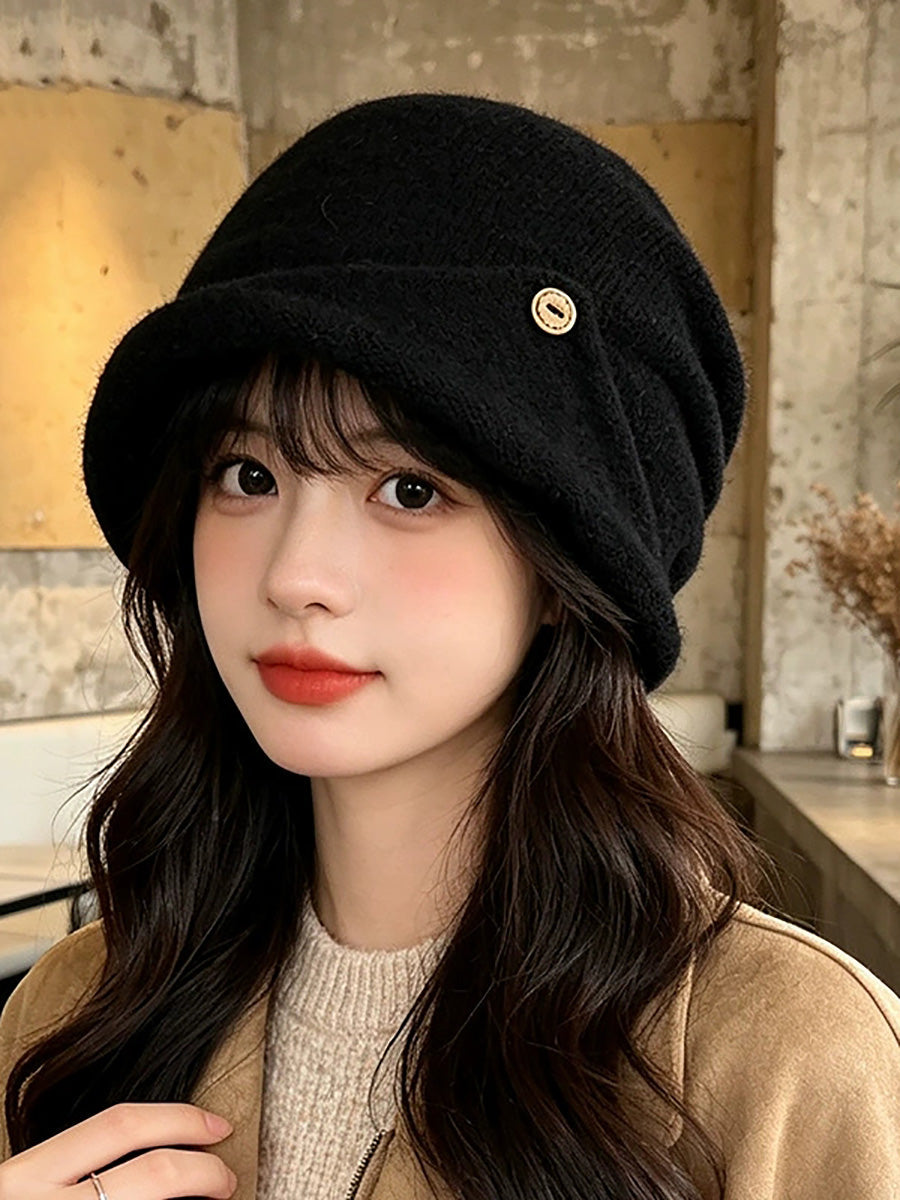 Women Casual Button Slouchy Beanie– Versatile Warm Knit Hat