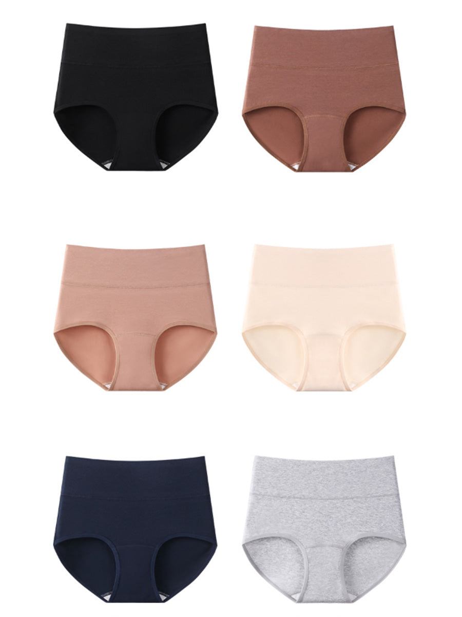 6 Pieces Women High Waist Solid Cotton Underwear