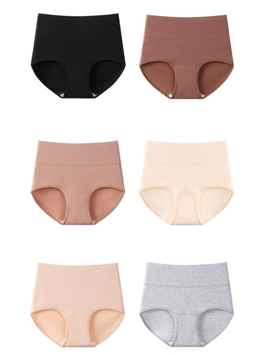 6 Pieces Women High Waist Solid Cotton Underwear