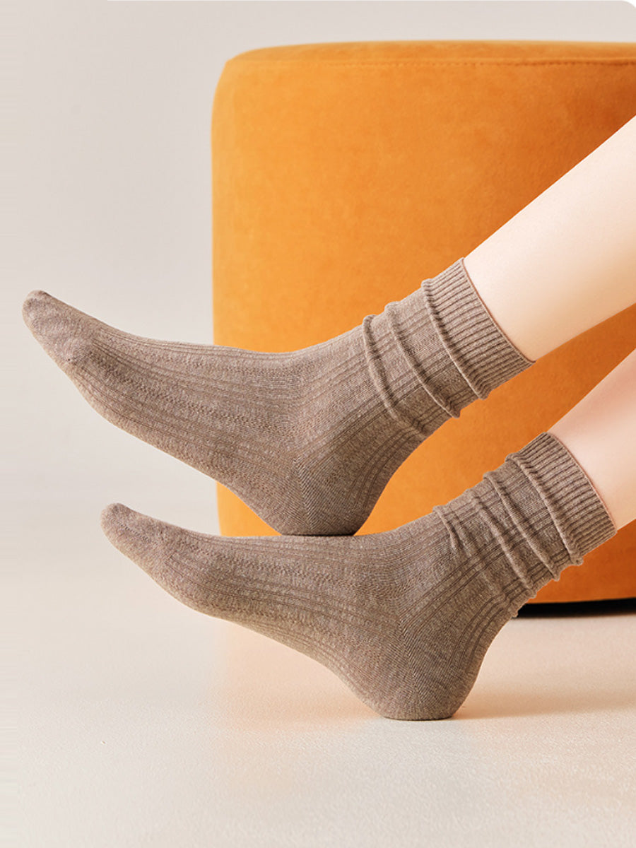 6 Pairs Women Solid Ribbed Versatile Mid-Calf Socks