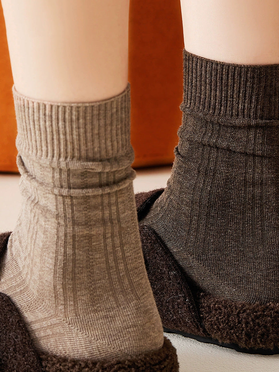 6 Pairs Women Solid Ribbed Versatile Mid-Calf Socks