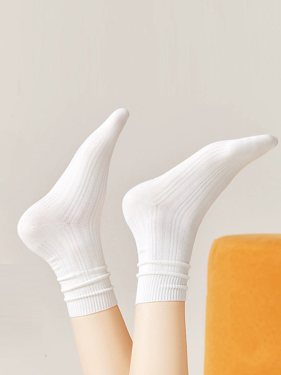 6 Pairs Women Solid Ribbed Versatile Mid-Calf Socks