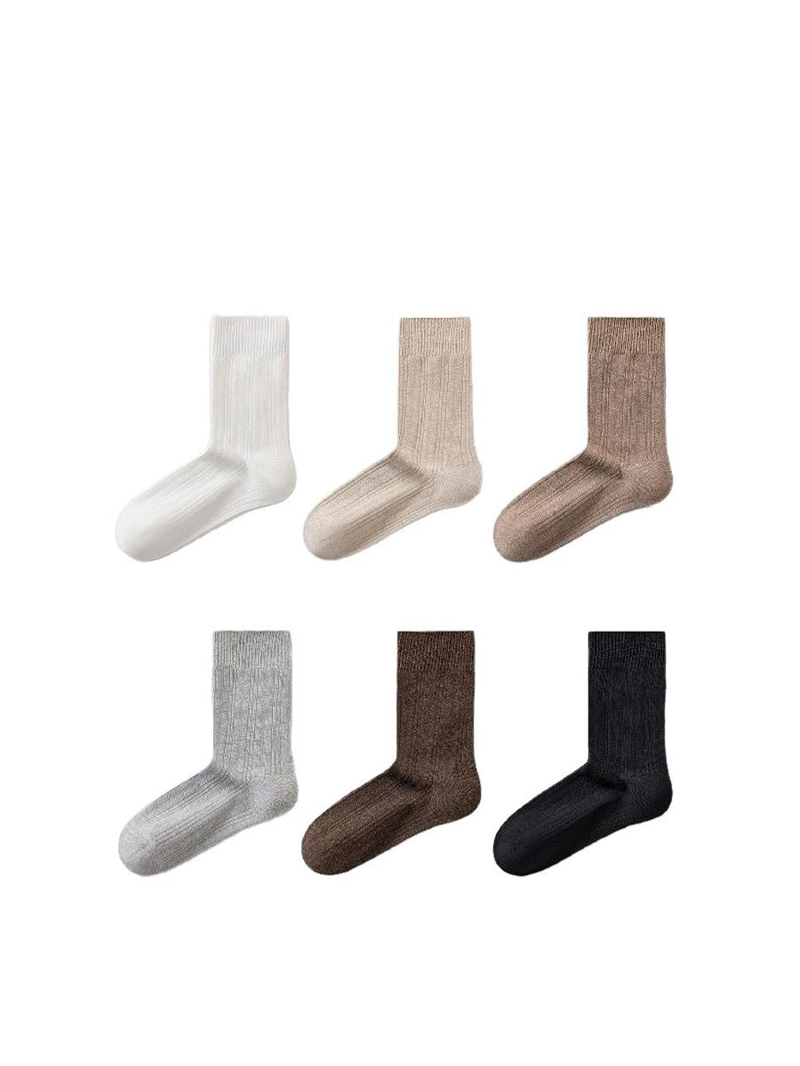 6 Pairs Women Solid Ribbed Versatile Mid-Calf Socks