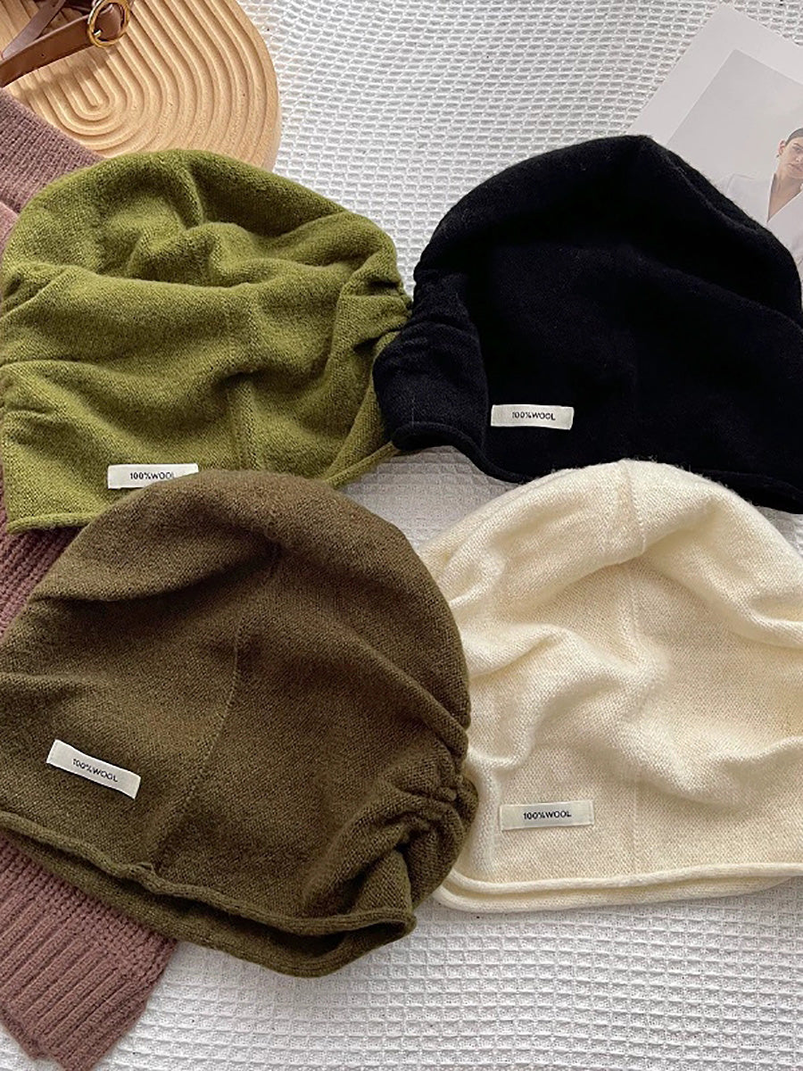 Women Winter 100% Wool Ruched Warm Slouchy Beanie