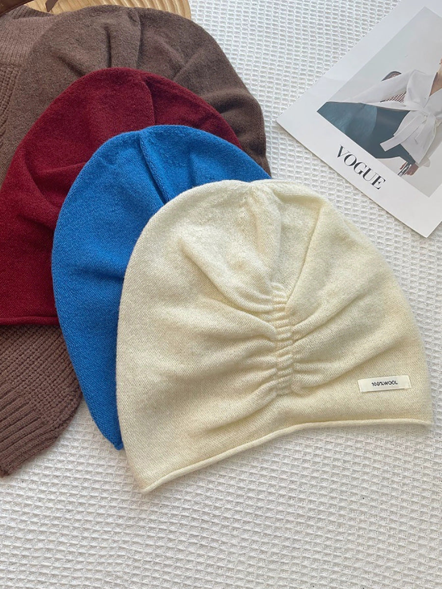 Women Winter 100% Wool Ruched Warm Slouchy Beanie
