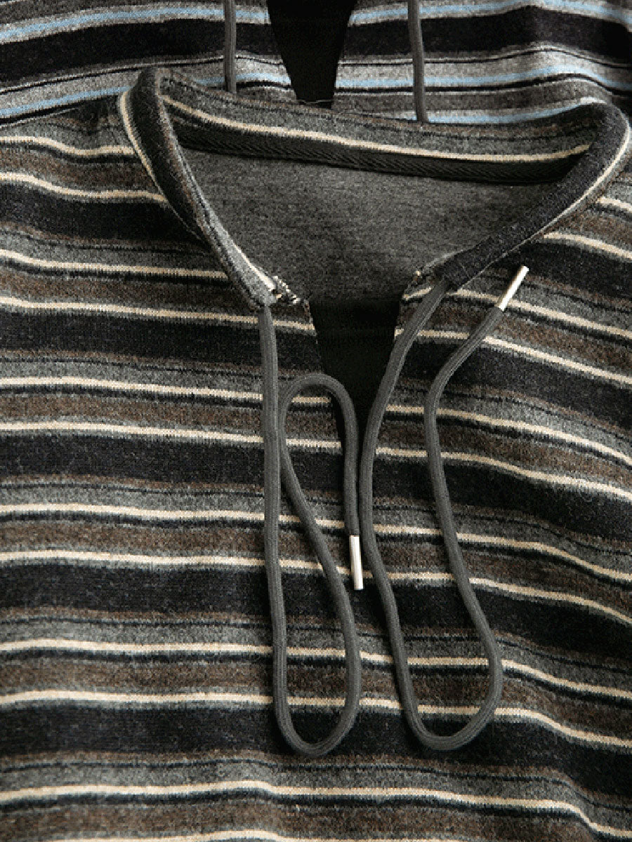 Women Vintage Striped Drawstring Cashmere-Blend Cotton Knit Top