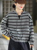 Women Vintage Striped Drawstring Cashmere-Blend Cotton Knit Top