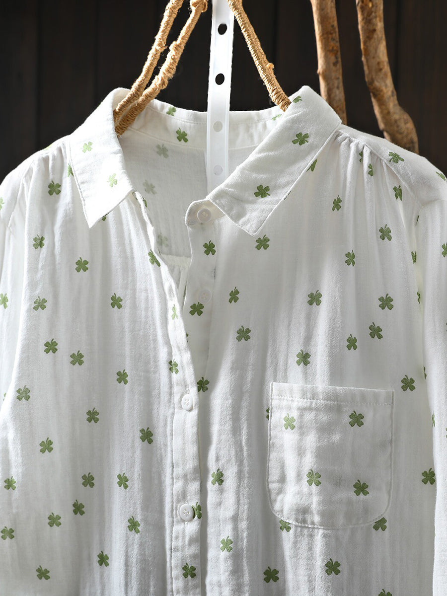 Women Artsy Print 100% Cotton Loose Long Sleeve Blouse