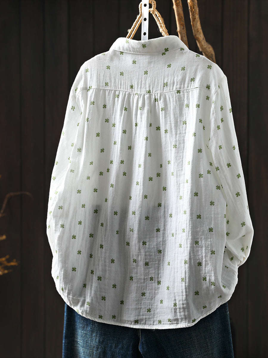 Women Artsy Print 100% Cotton Loose Long Sleeve Blouse