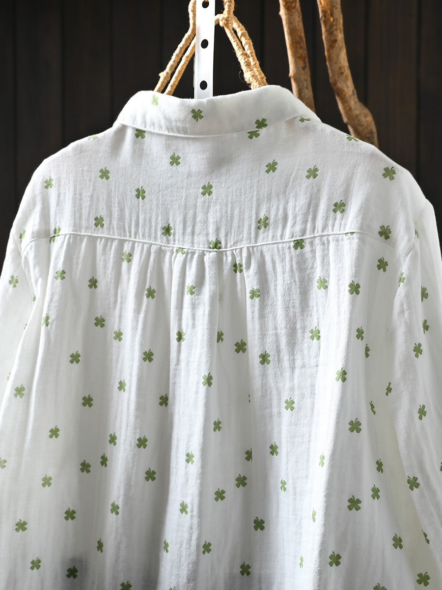 Women Artsy Print 100% Cotton Loose Long Sleeve Blouse