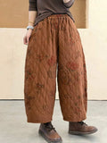 Women Winter Double-Layer Gauze Floral Print Padded Cotton Harem Pants