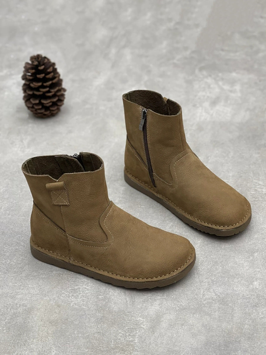Women Vintage Genuine Leather Low-Heel Ankle Boots