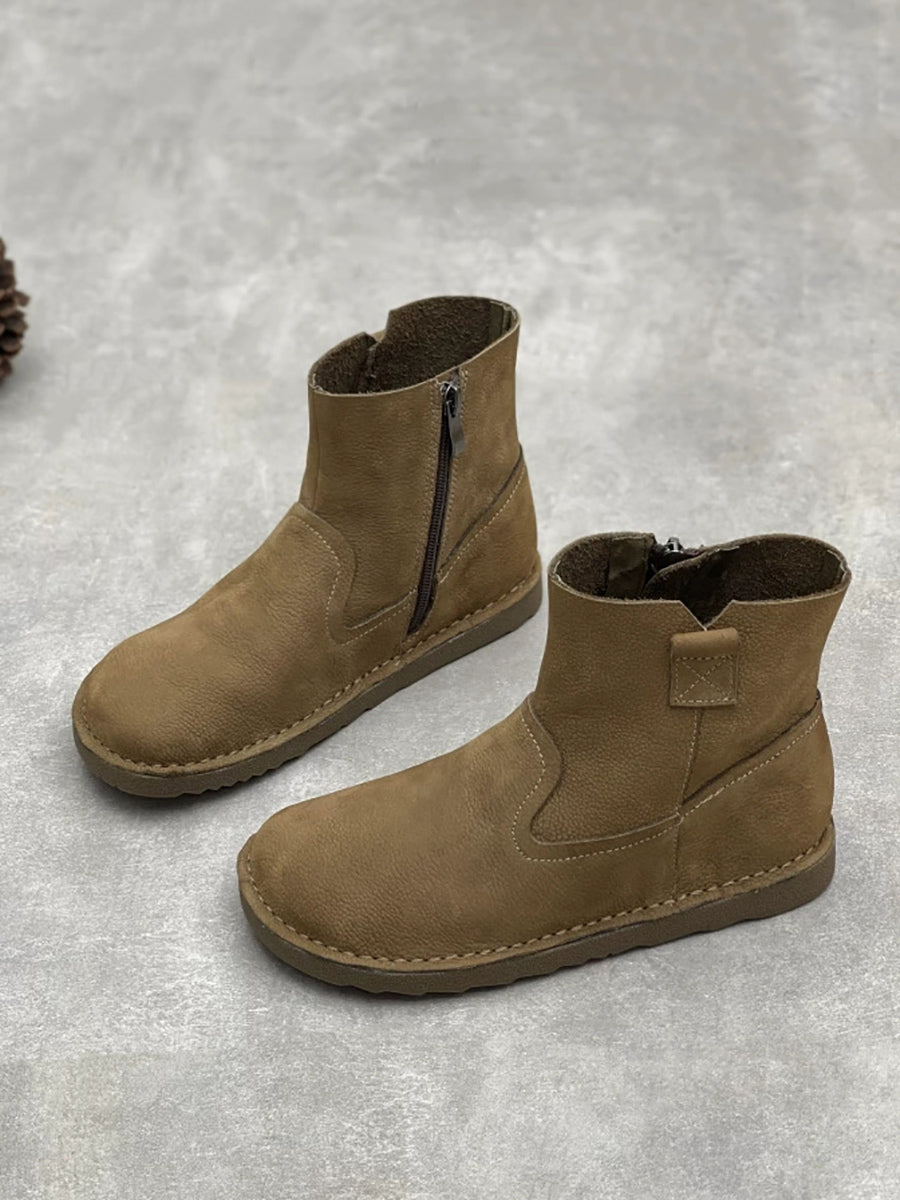 Women Vintage Genuine Leather Low-Heel Ankle Boots