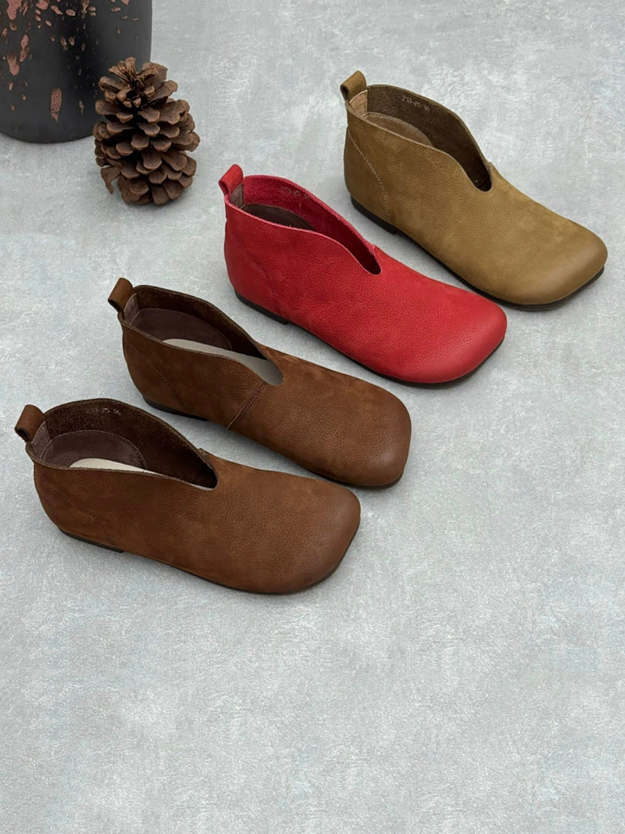 Women Retro Genuine Leather Flat Slip-On Ankle Boots