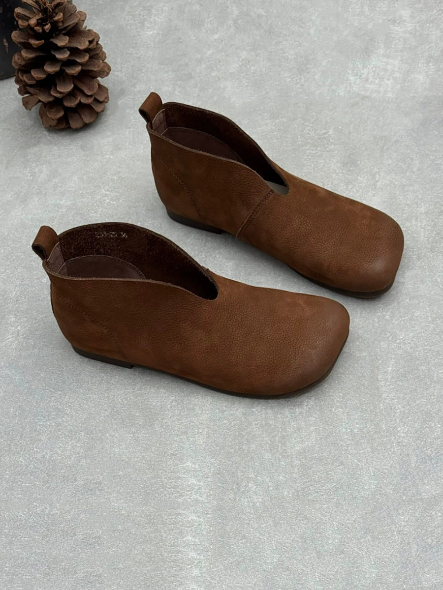 Women Retro Genuine Leather Flat Slip-On Ankle Boots