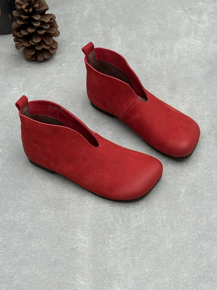 Women Retro Genuine Leather Flat Slip-On Ankle Boots