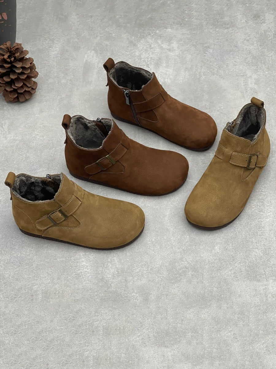 Women Winter Genuine Leather Warm Fleece-Lined Ankle Boots