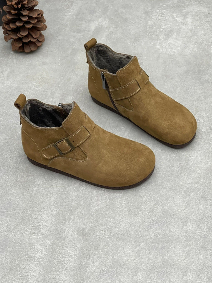 Women Winter Genuine Leather Warm Fleece-Lined Ankle Boots