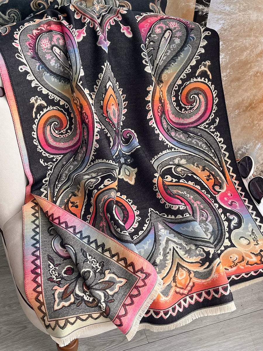 Women Retro Ethnic Style Elegant Paisley  Faux Cashmere Shawl Scarf
