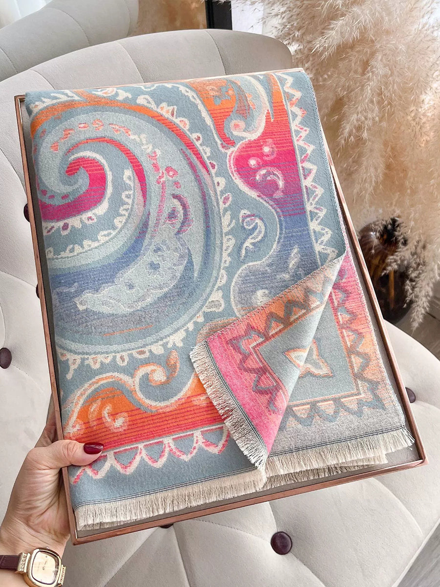Women Retro Ethnic Style Elegant Paisley  Faux Cashmere Shawl Scarf