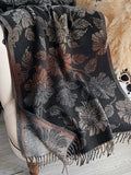 Women Vintage Floral Faux Cashmere Tassel Scarf Shawl
