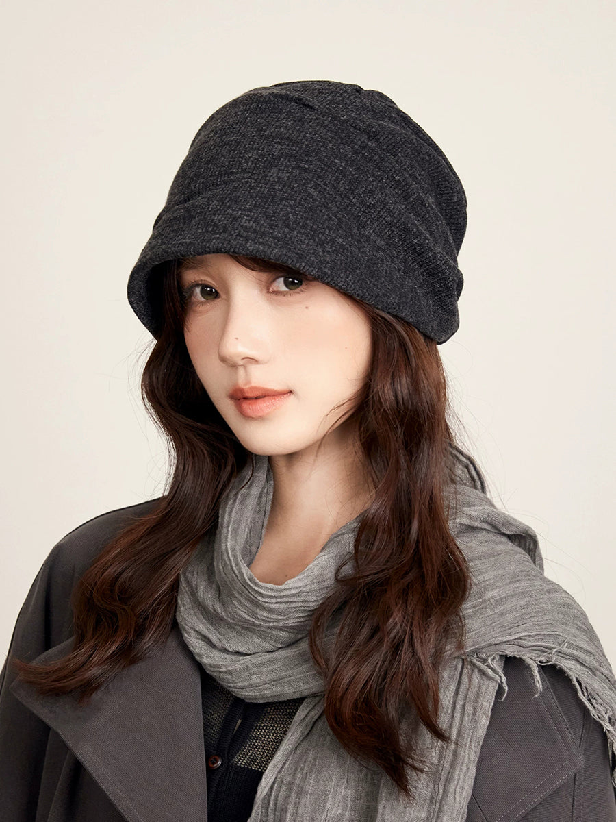 Women Solid Color Ruched Slouchy Beanie Hat