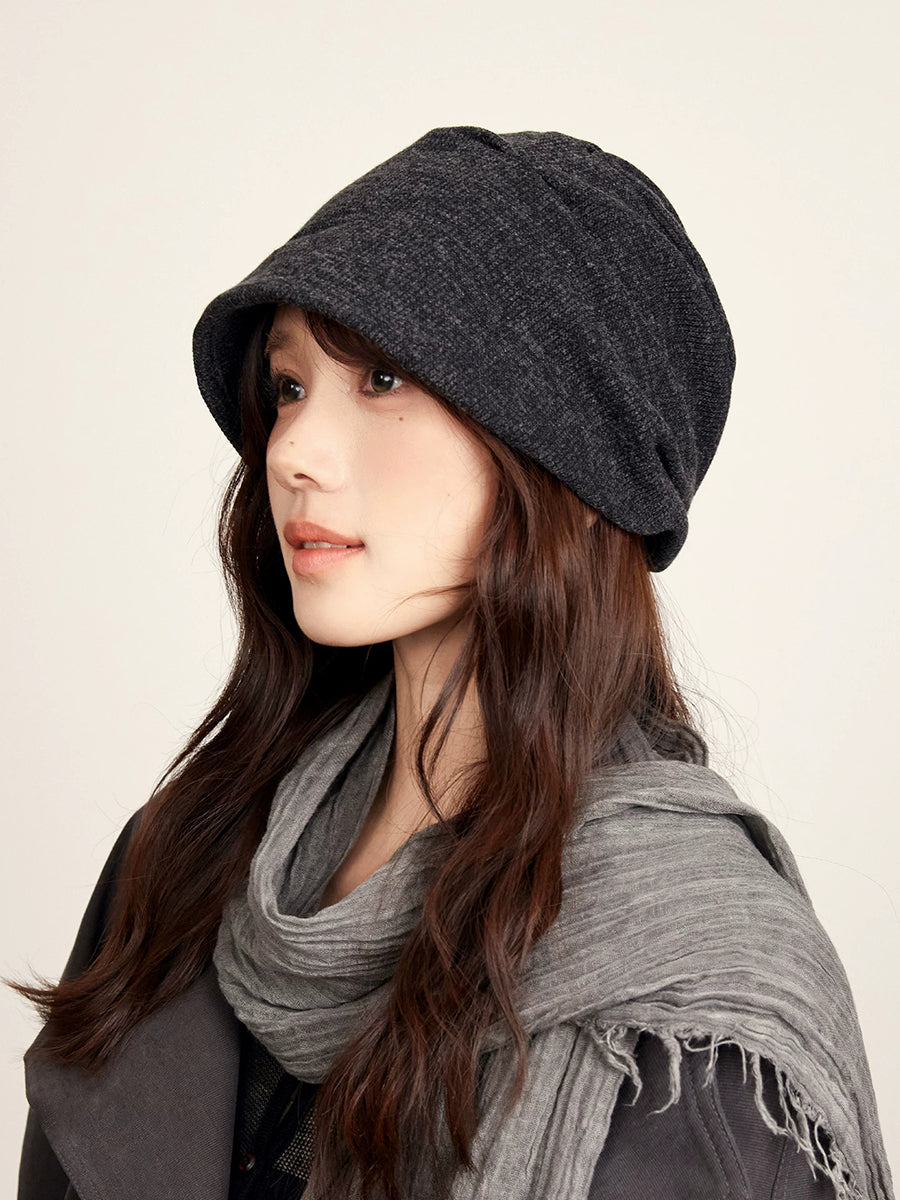 Women Solid Color Ruched Slouchy Beanie Hat