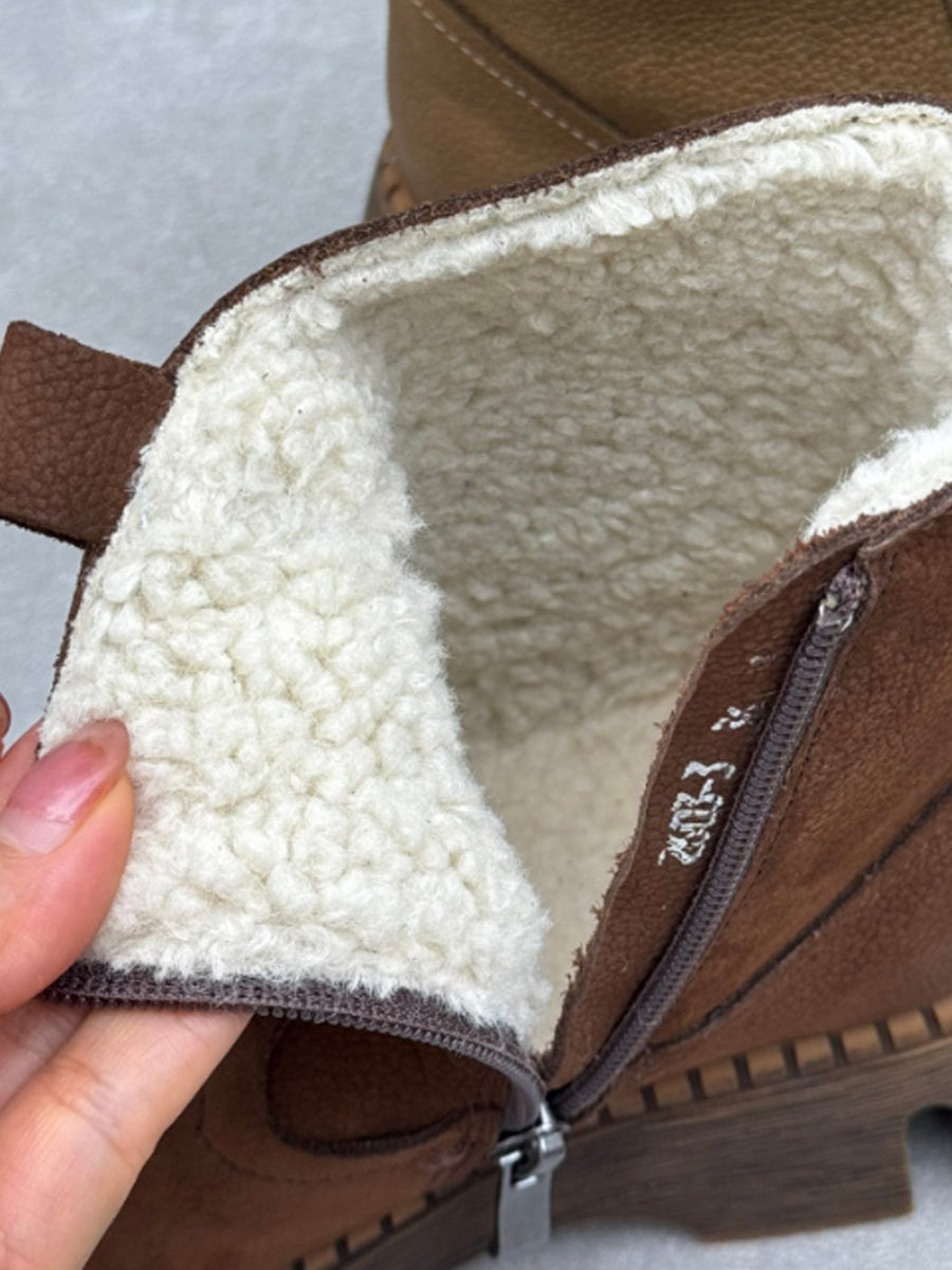 Women Winter Genuine Leather Sheepskin-Lined Warm Snow Boots
