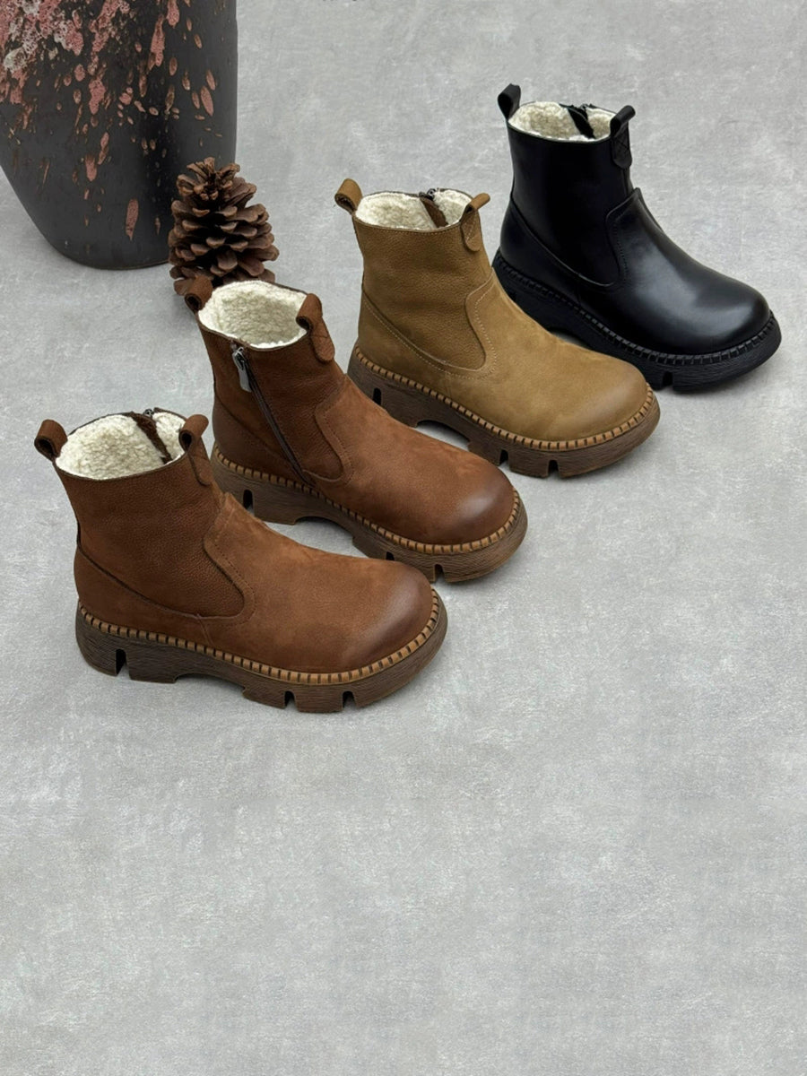 Women Winter Genuine Leather Sheepskin-Lined Warm Snow Boots