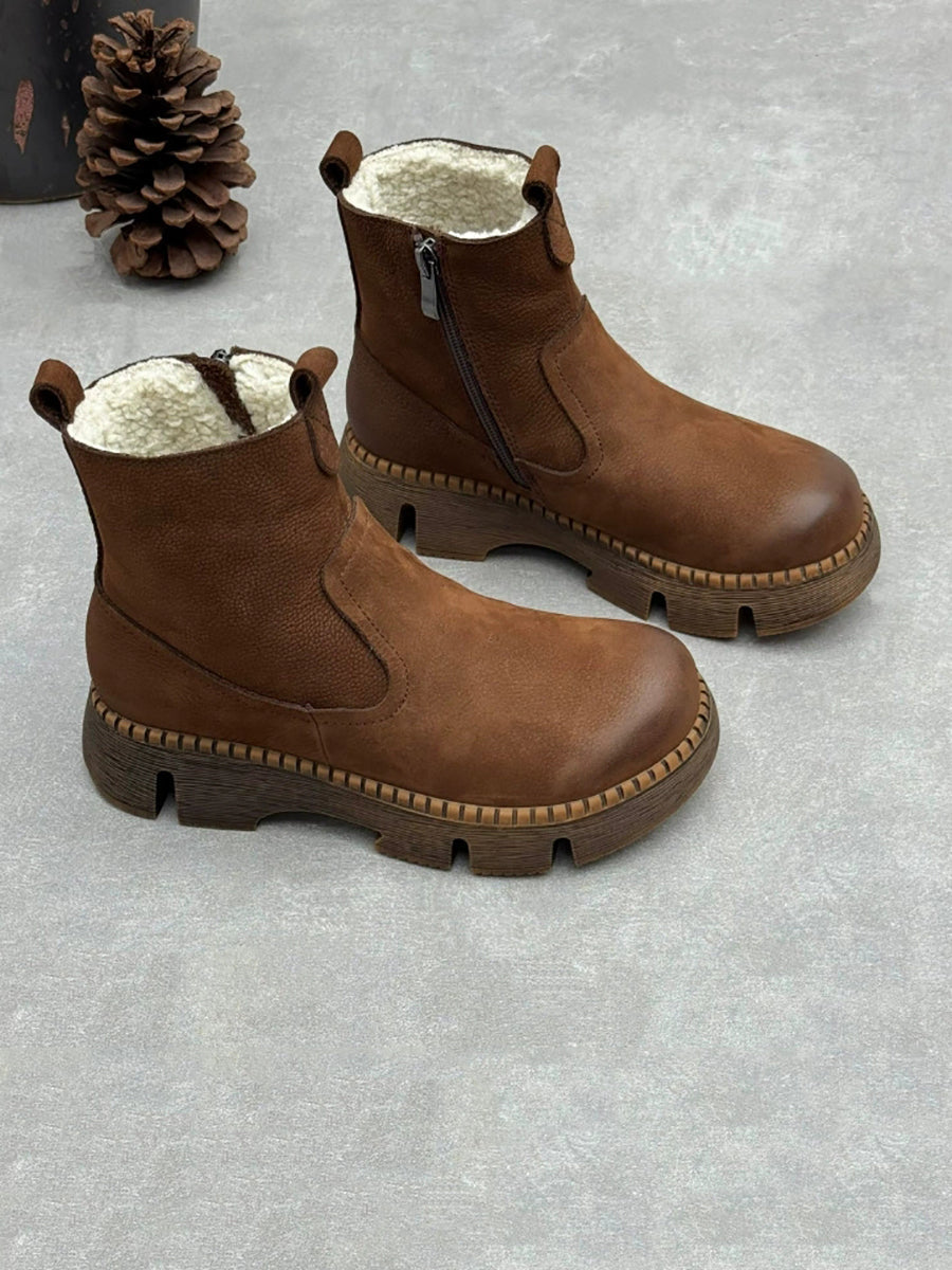 Women Winter Genuine Leather Sheepskin-Lined Warm Snow Boots