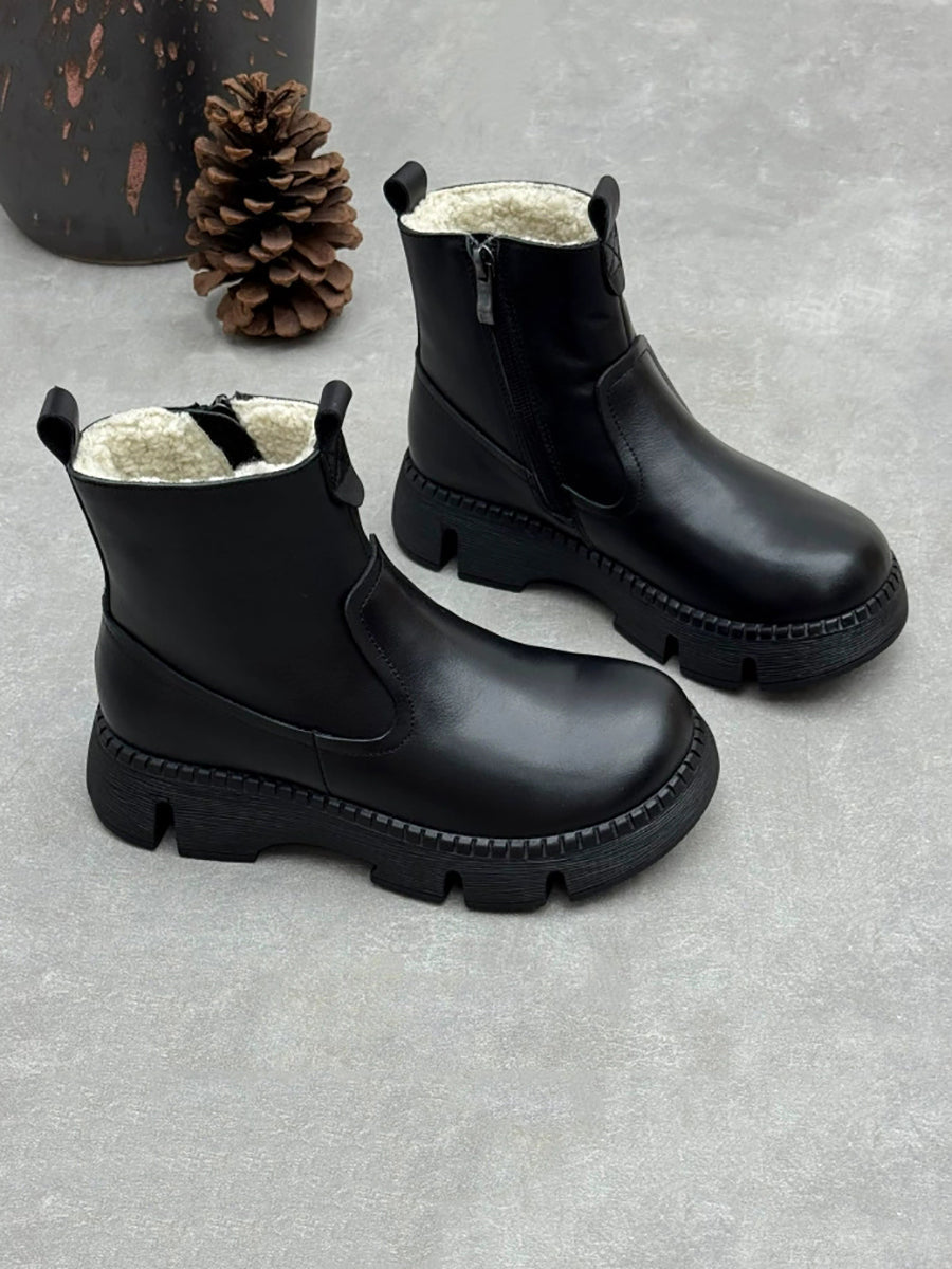 Women Winter Genuine Leather Sheepskin-Lined Warm Snow Boots