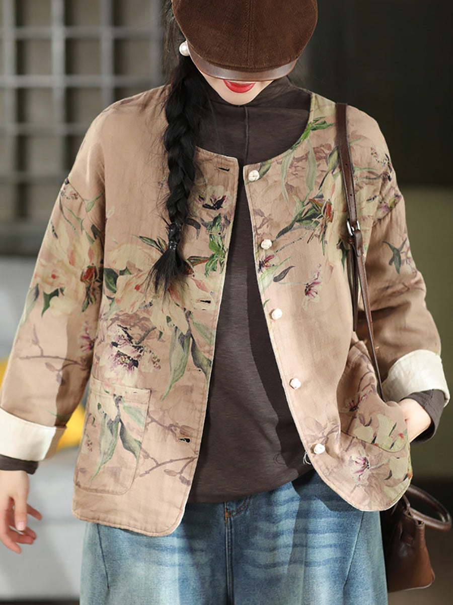 Women Reversible Vintage Cotton Linen Loose Double-Layer Jacket