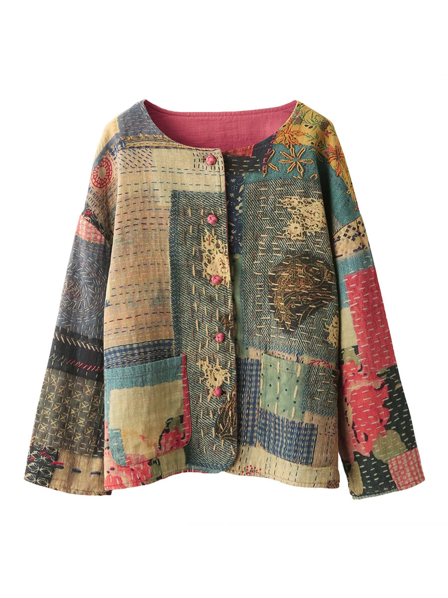 Women Reversible Vintage Cotton Linen Loose Double-Layer Jacket