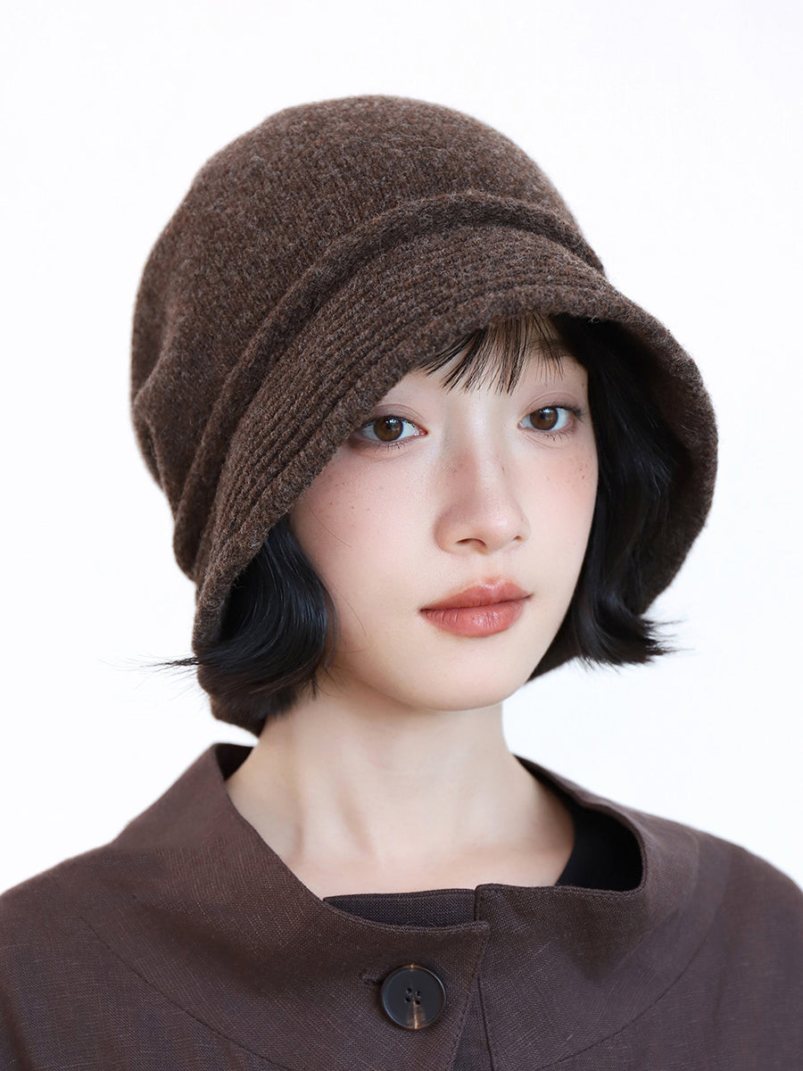 Women Warm Wool Blend Knit Fisherman Bucket Hat