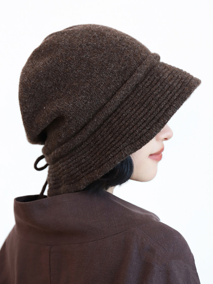 Women Warm Wool Blend Knit Fisherman Bucket Hat