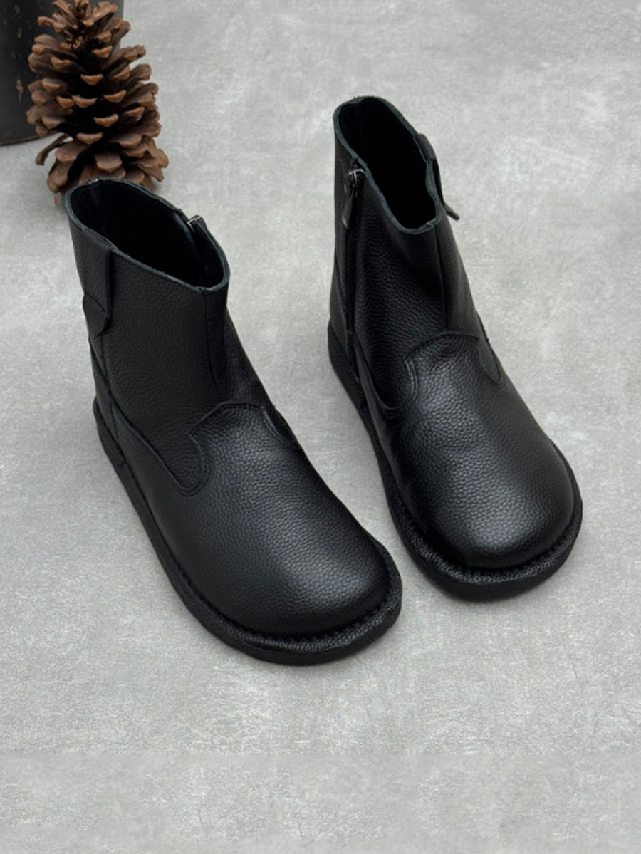 Women British Style Genuine Leather Flat Soft Short Boots