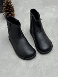 Women British Style Genuine Leather Flat Soft Short Boots