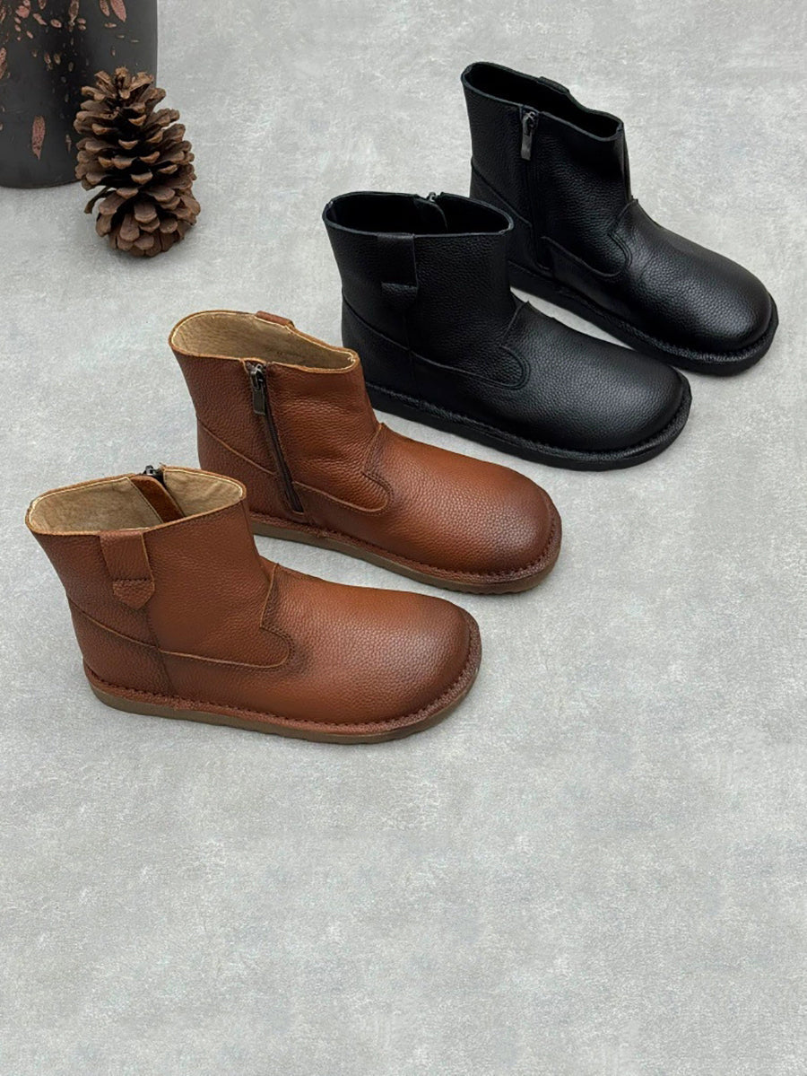 Women British Style Genuine Leather Flat Soft Short Boots