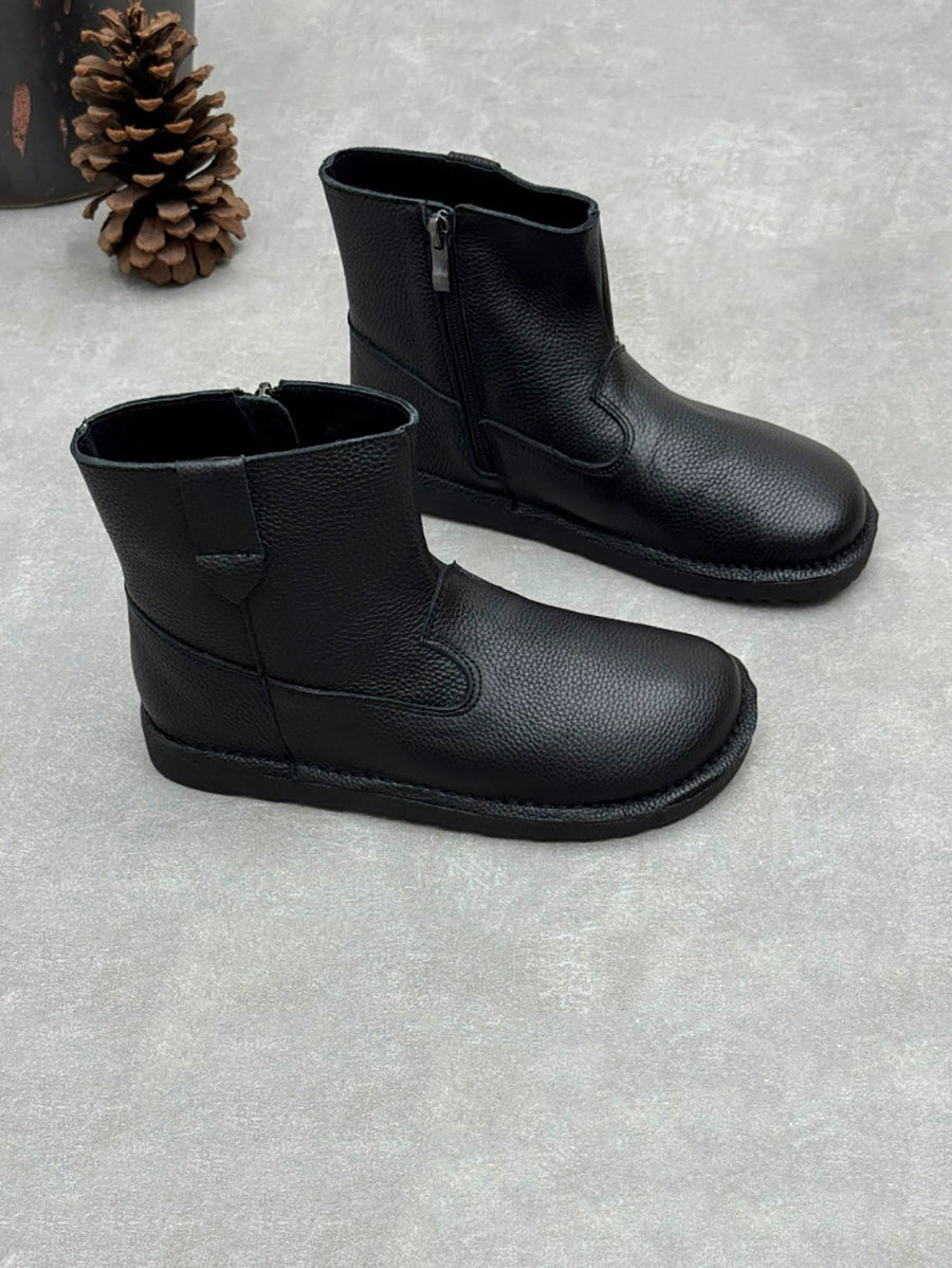 Women British Style Genuine Leather Flat Soft Short Boots