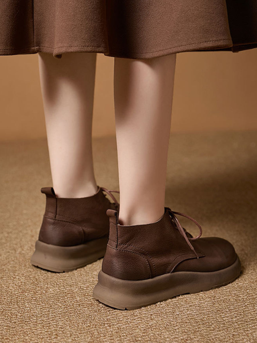 Women Retro Casual Leather Versatile Martin Boots