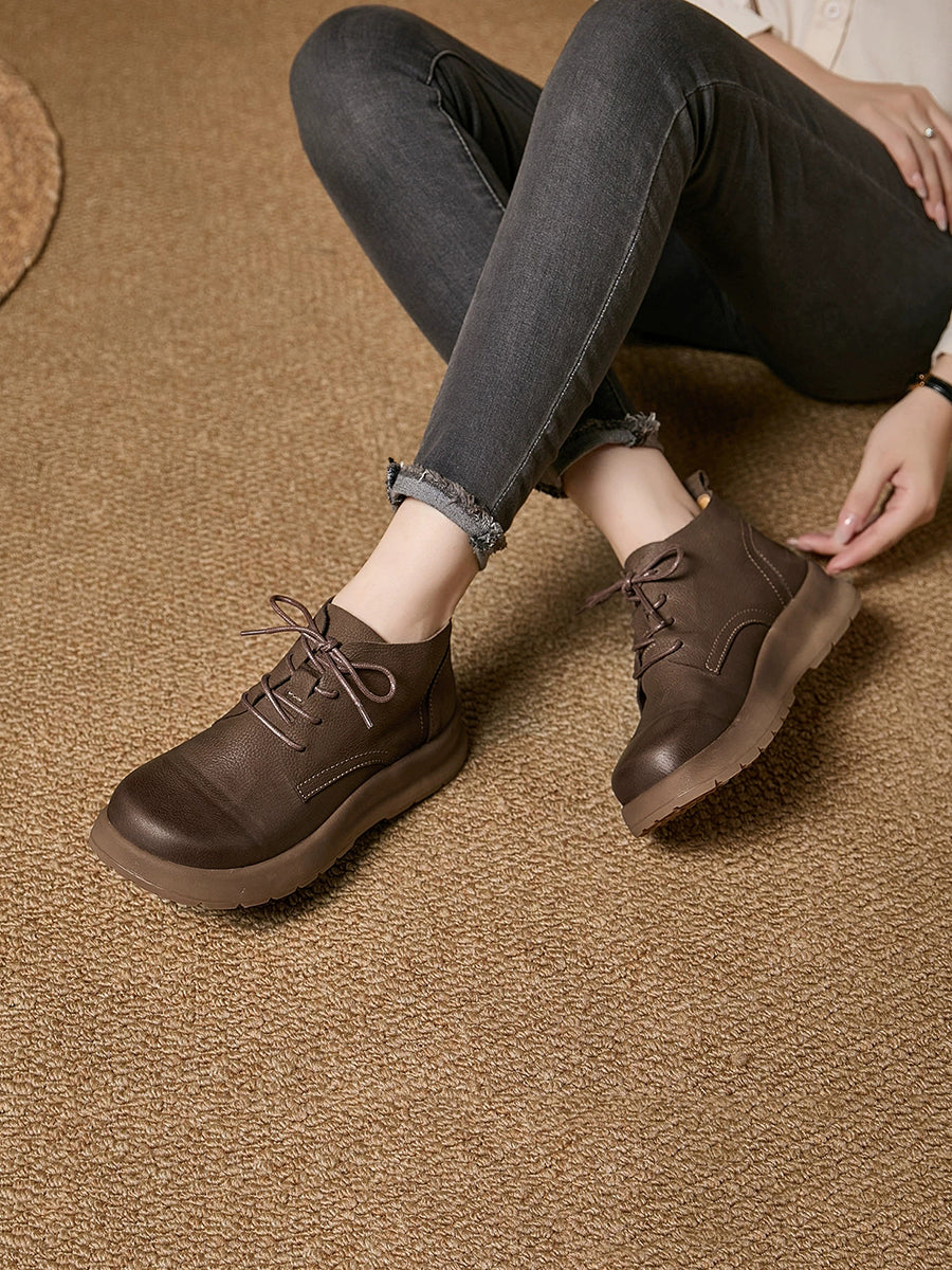 Women Retro Casual Leather Versatile Martin Boots