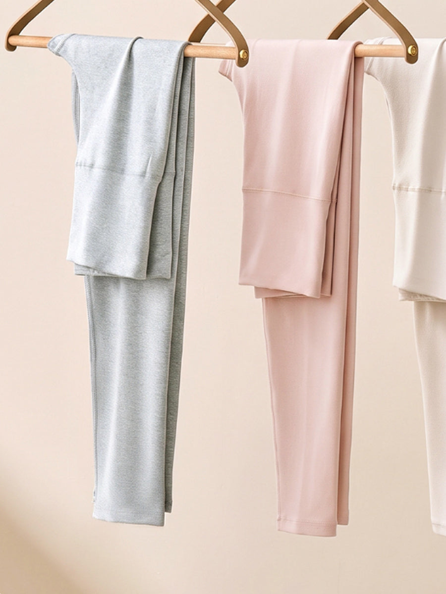 Women Winter Warm Pure Color High-Waist Thermal Pants