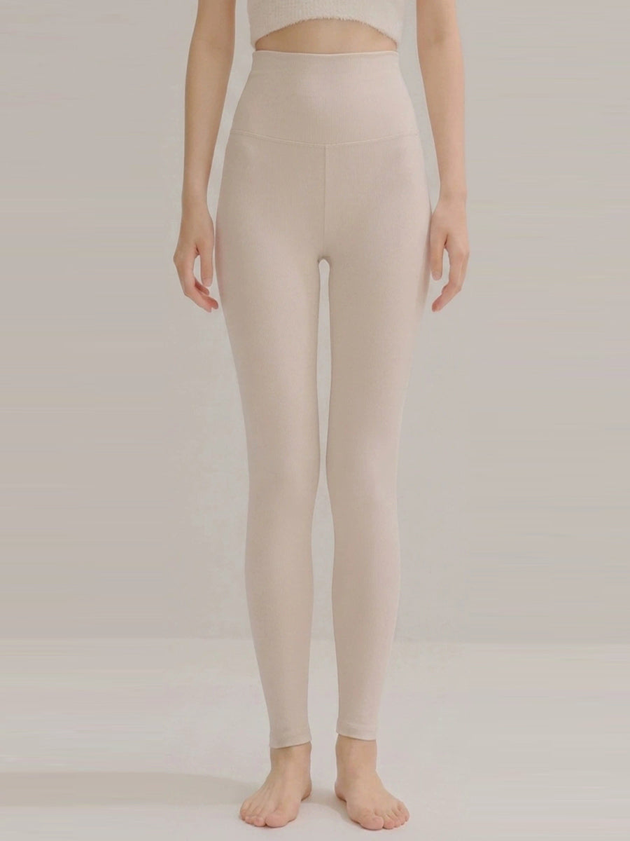Women Winter Warm Pure Color High-Waist Thermal Pants