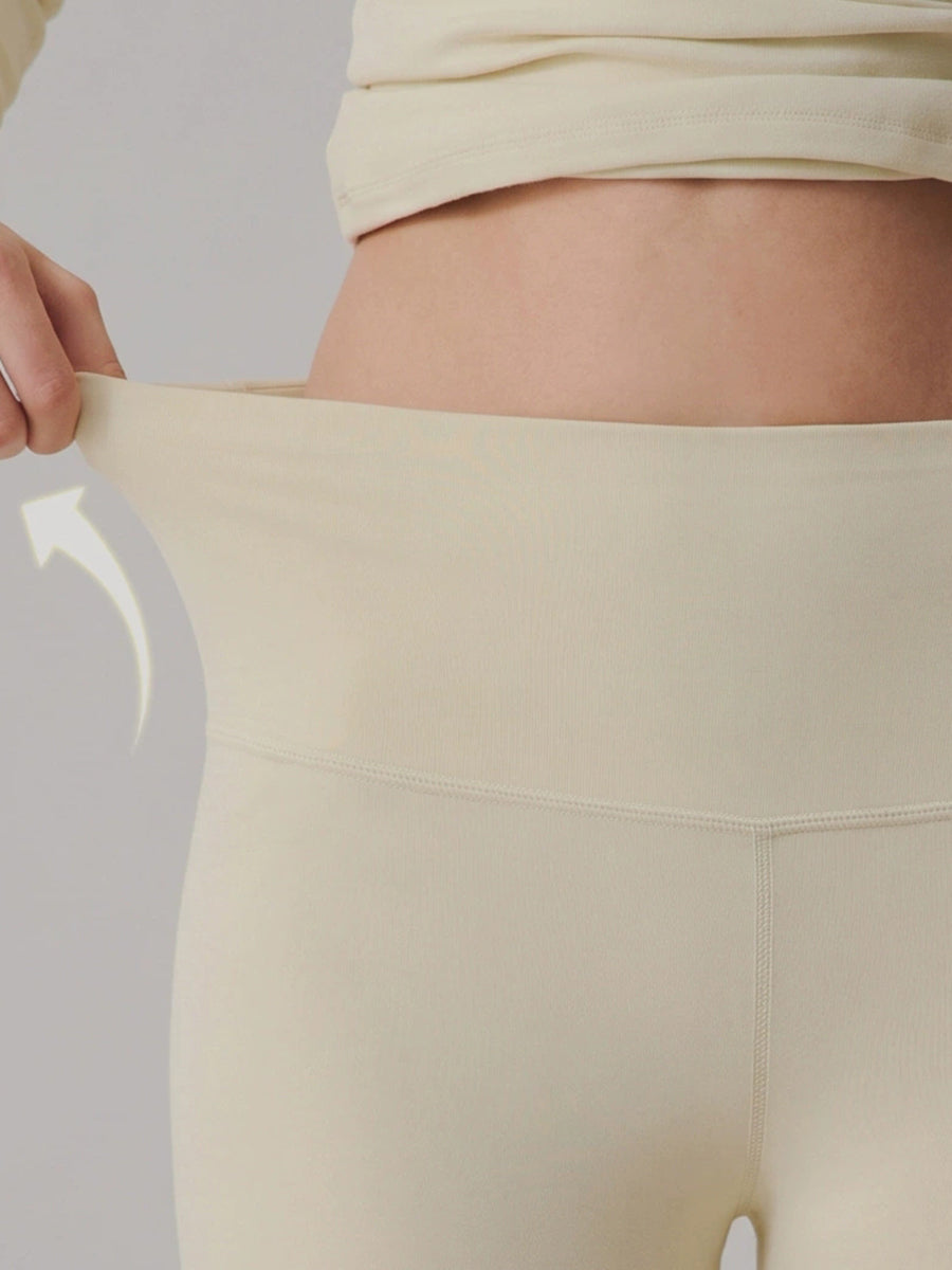 Women Winter Warm Pure Color High-Waist Thermal Pants