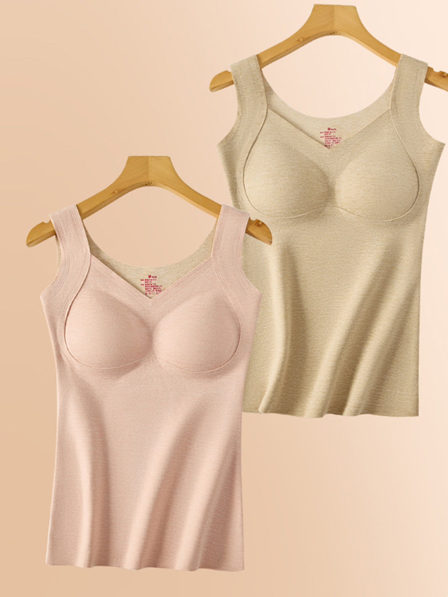 Women Winter Cashmere Silk Built-in Bra Thermal Tank Top