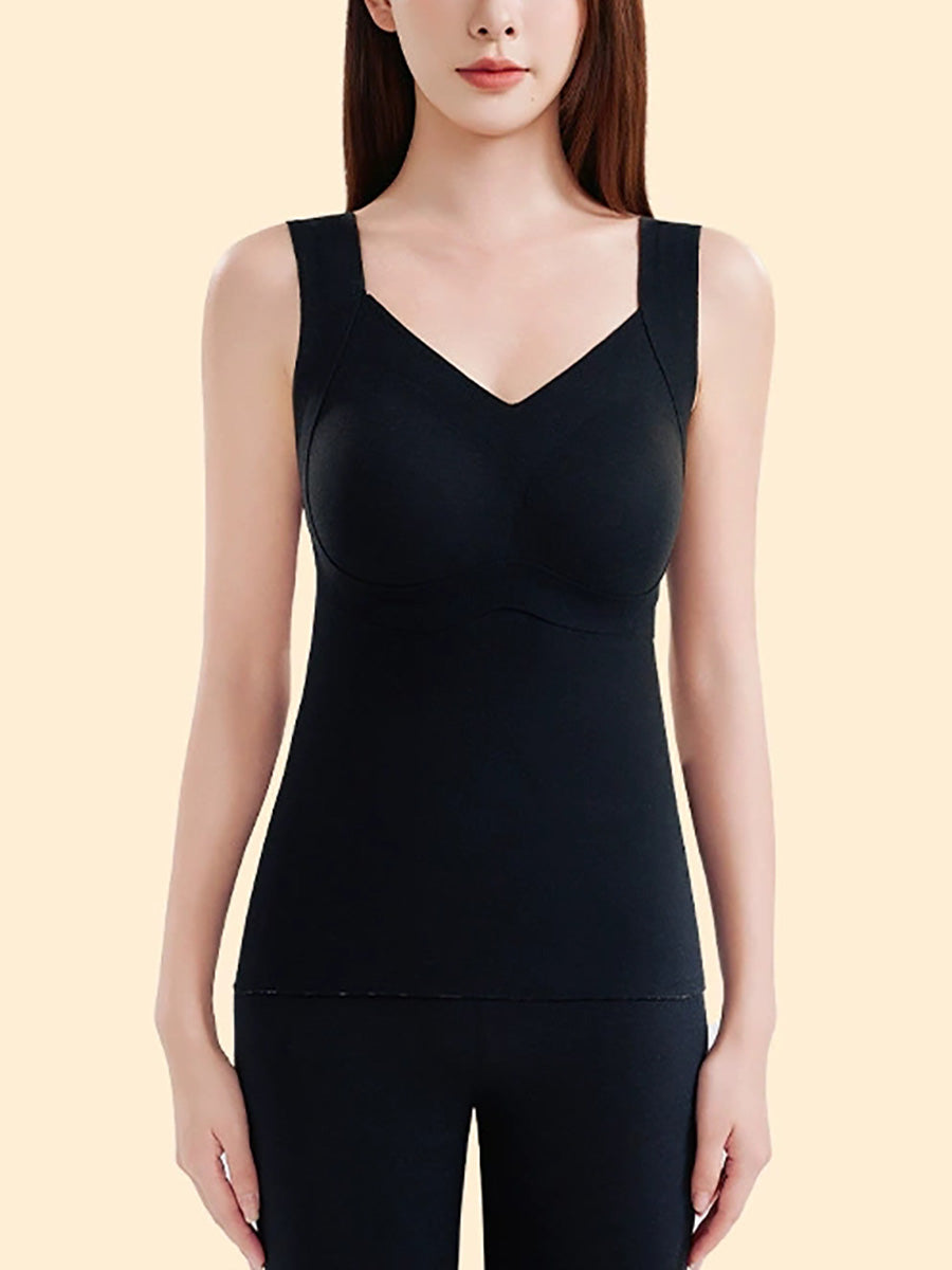 Women Winter Cashmere Silk Built-in Bra Thermal Tank Top