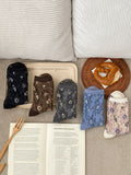 5 Pairs Women Retro Floral Mid-Calf Socks