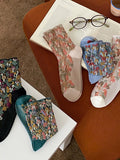 5 Pairs Women Winter Vintage Floral Cotton Socks