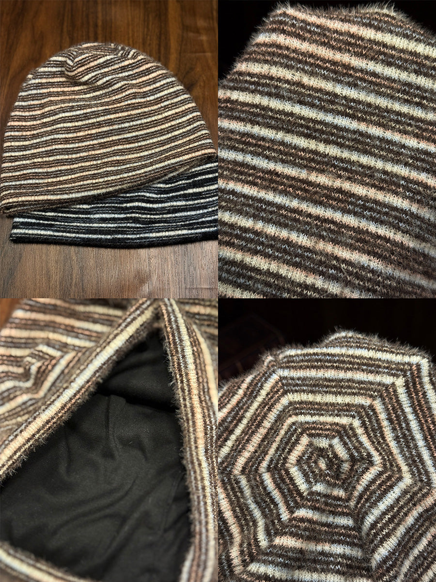 Women Warm Striped Knit Slouchy Beanie
