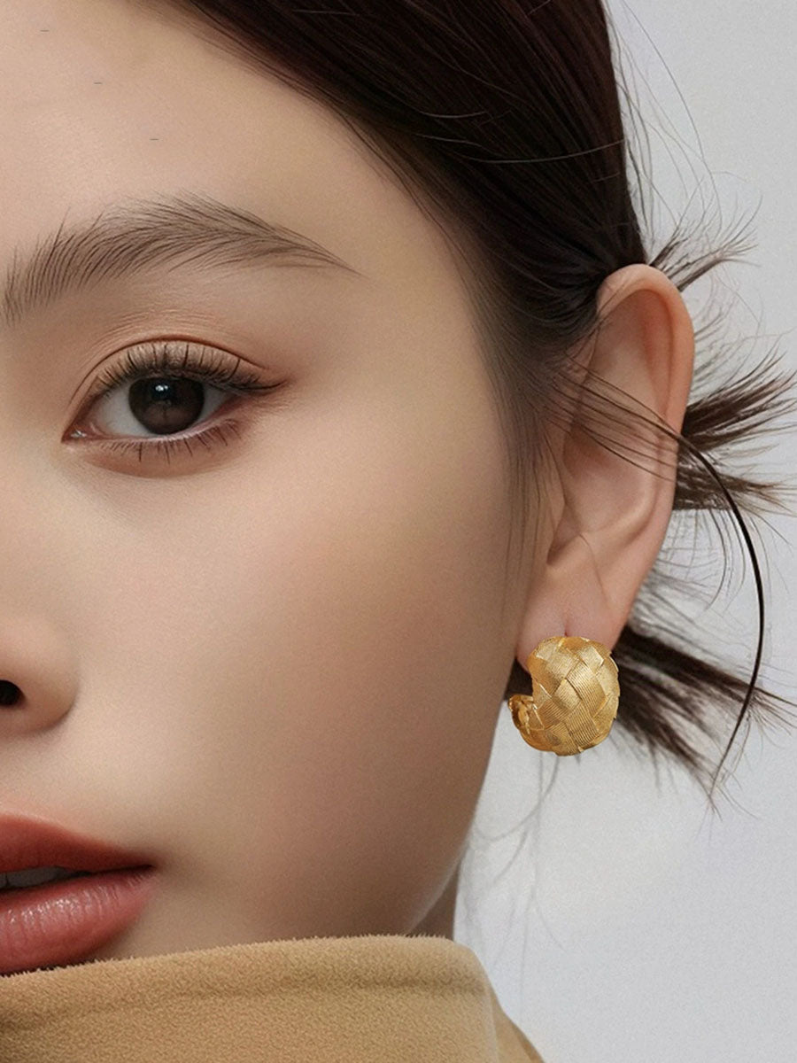 Women Elegant Woven Copper Alloy Geometric Earrings